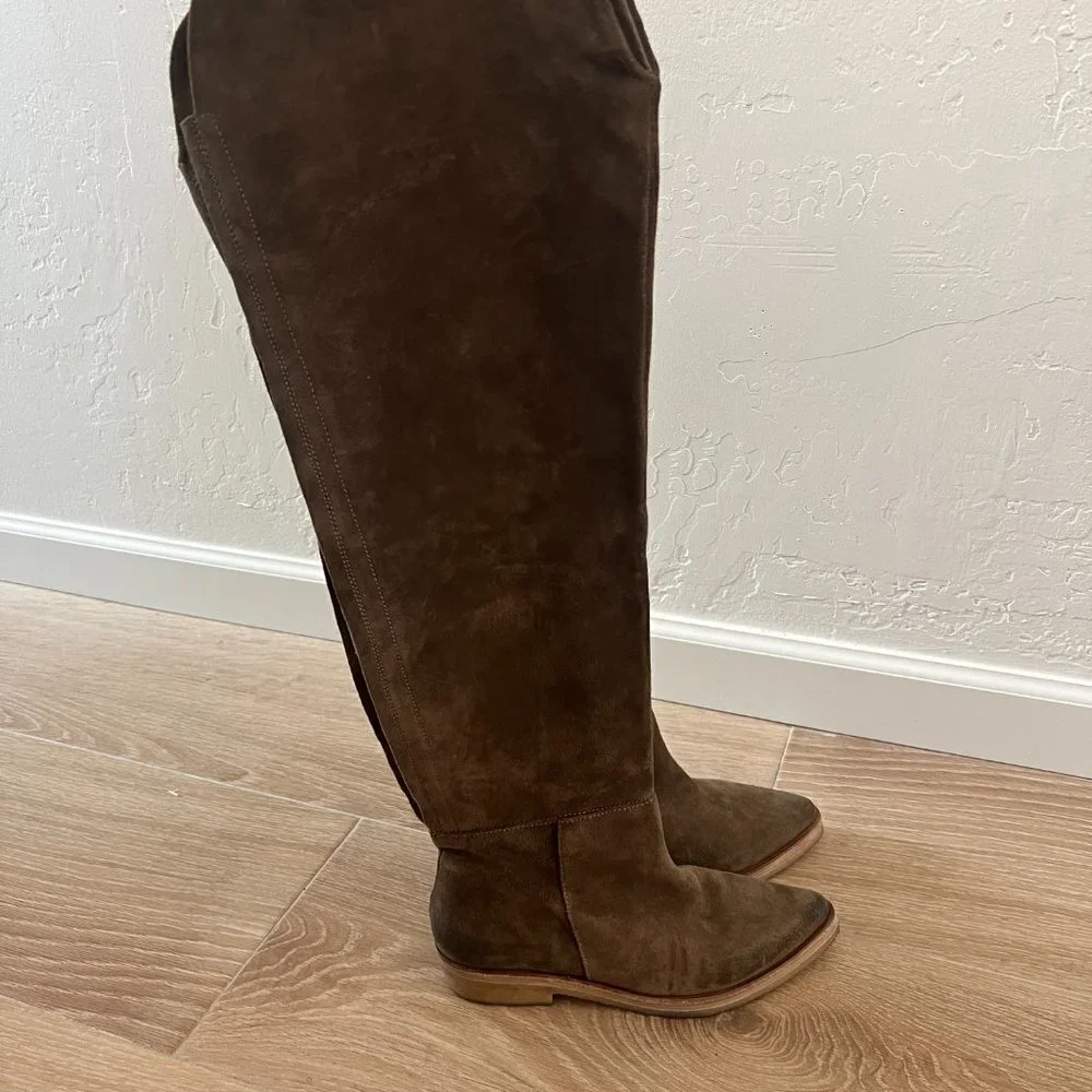 NEW Free People Khaki Green Suede Over The Knee Pointed Toe Boots